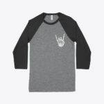 Skeleton Sign of the Horns Unisex 3/4 Sleeve Baseball T-Shirt Festive Halloween