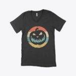 Pumpkin Retro Unisex Jersey V-Neck T-Shirt Festive Halloween