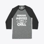 Horror Movies and Chill Unisex 3/4 Sleeve Baseball T-Shirt Clothing Festive Halloween MADE IN THE USA T-Shirts Color : White/Black|Deep Heather/Black