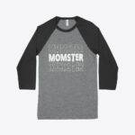 Momster Women's 3/4 Sleeve Baseball T-Shirt Clothing Festive Halloween MADE IN THE USA T-Shirts Color : White/Black|Deep Heather/Black